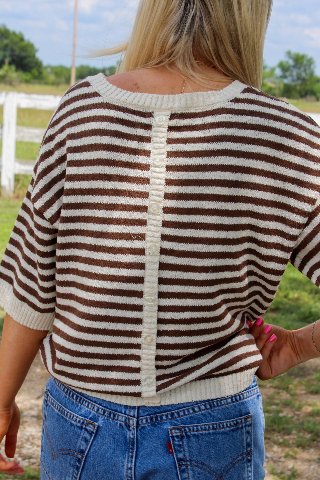Brown Striped Knit Sweater