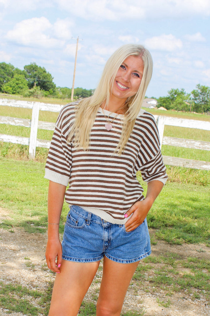 Brown Striped Knit Sweater