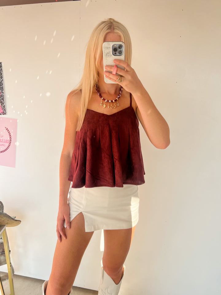 Maroon Suede Tank Top