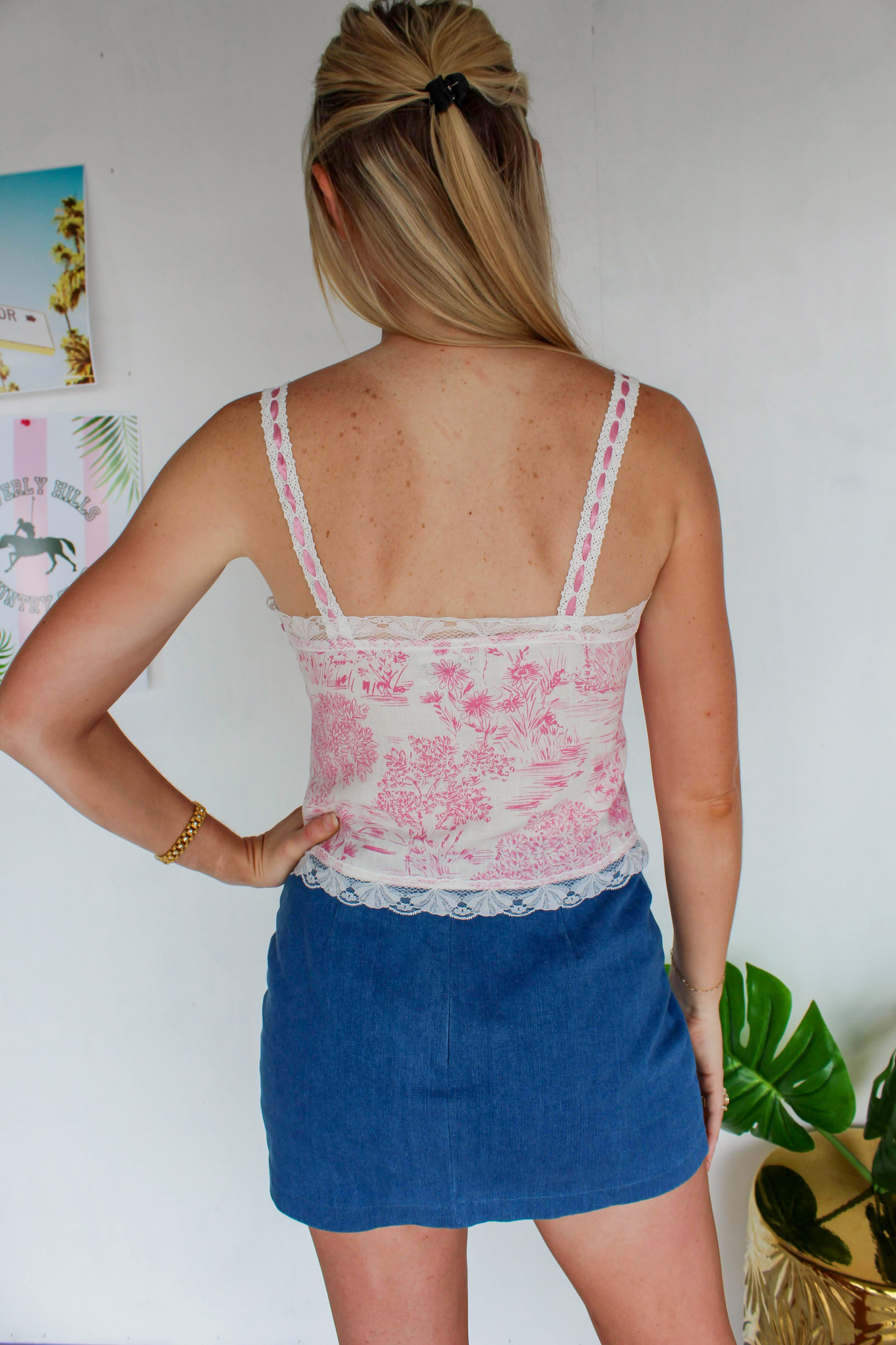 pink open front cami top