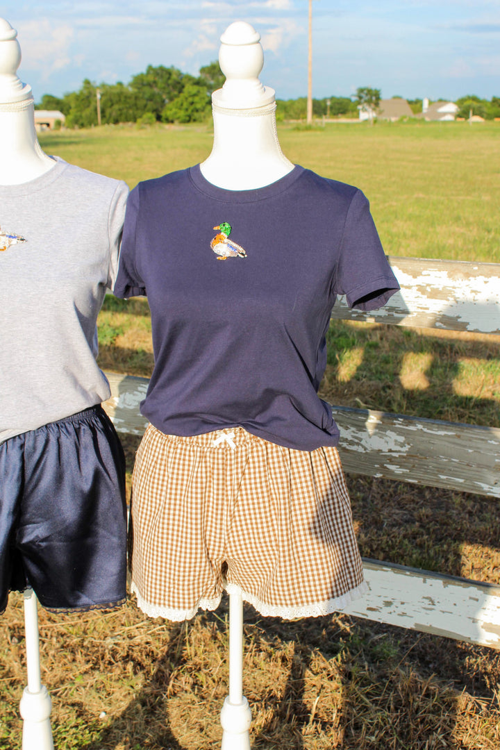 Duck Beaded Fitted Tee in Navy