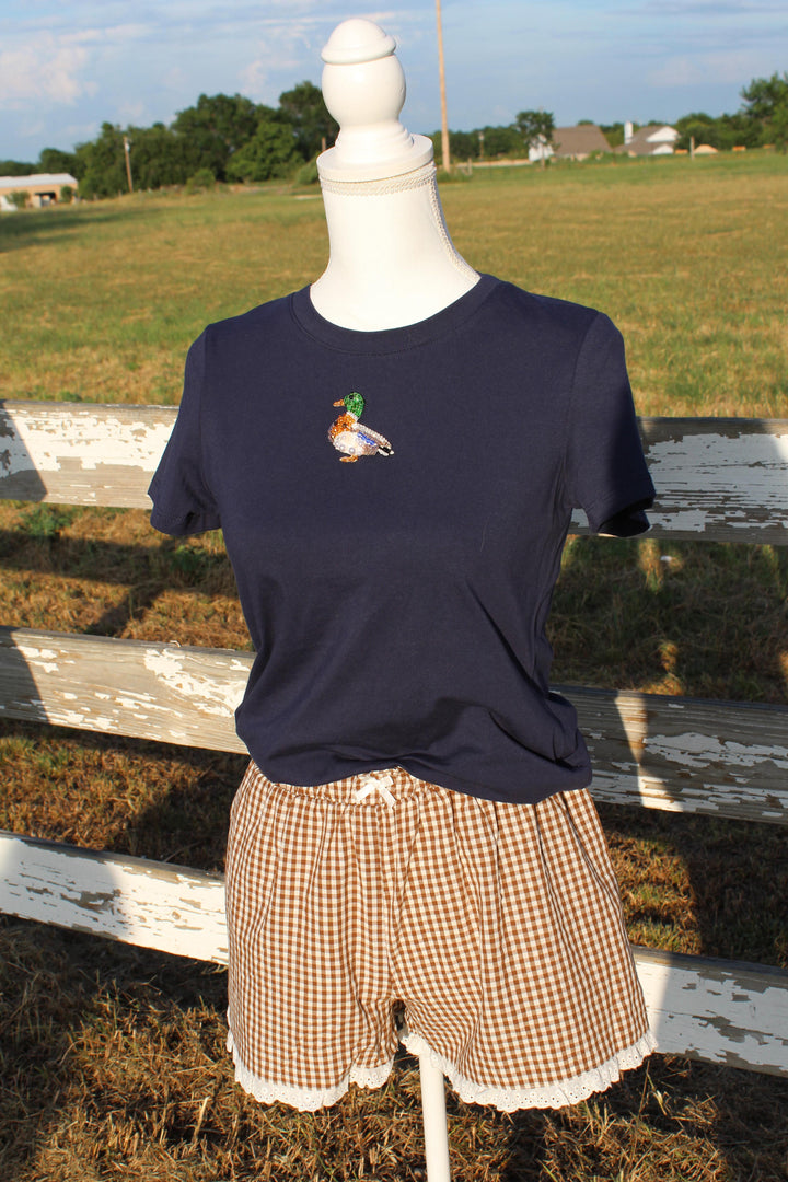 Duck Beaded Fitted Tee in Navy