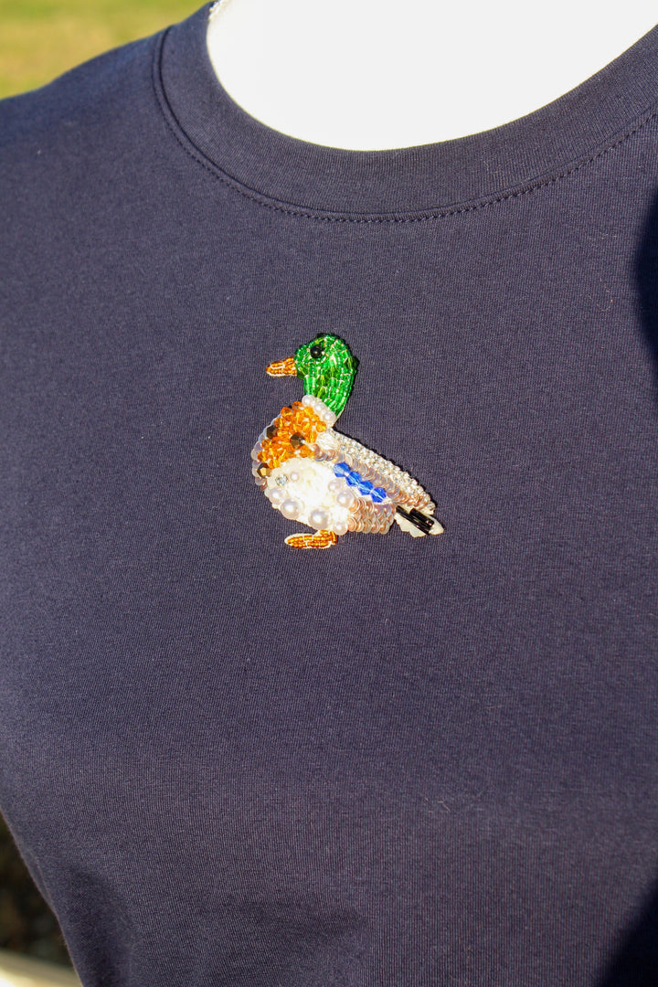 Duck Beaded Fitted Tee in Navy