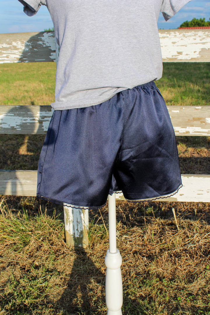 Navy Satin Shorts