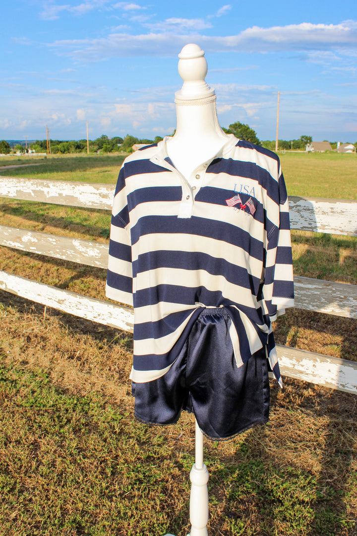 USA Striped Henley Tee