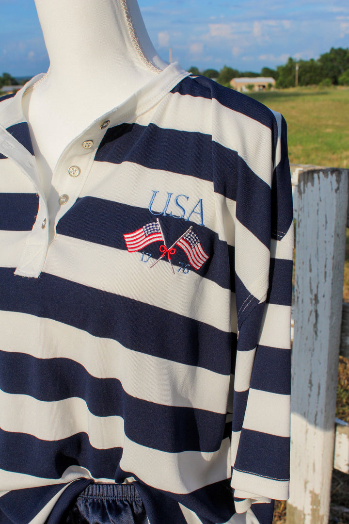 USA Striped Henley Tee