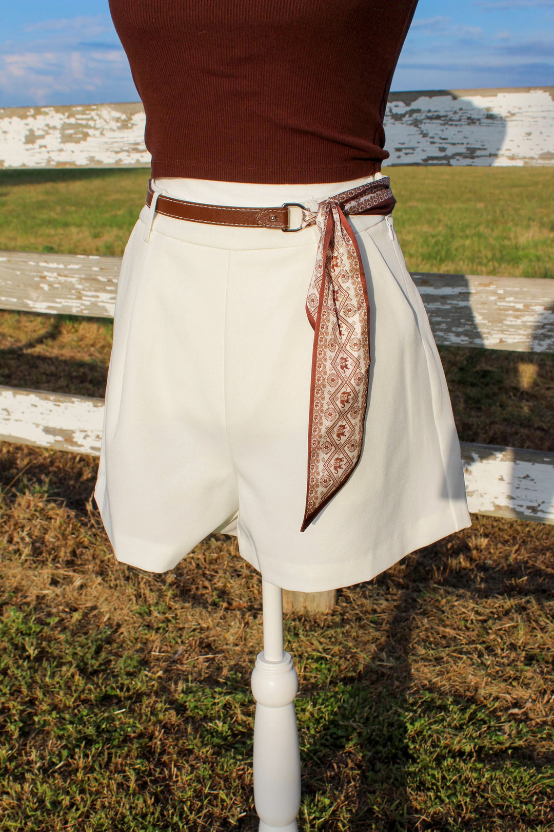 White Shorts with Scarf Belt