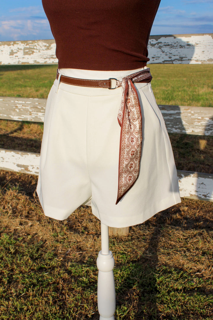 White Shorts with Scarf Belt