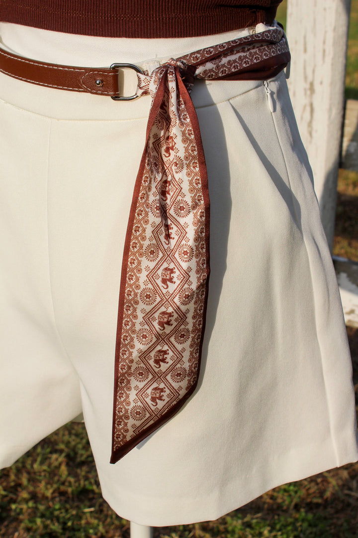 White Shorts with Scarf Belt