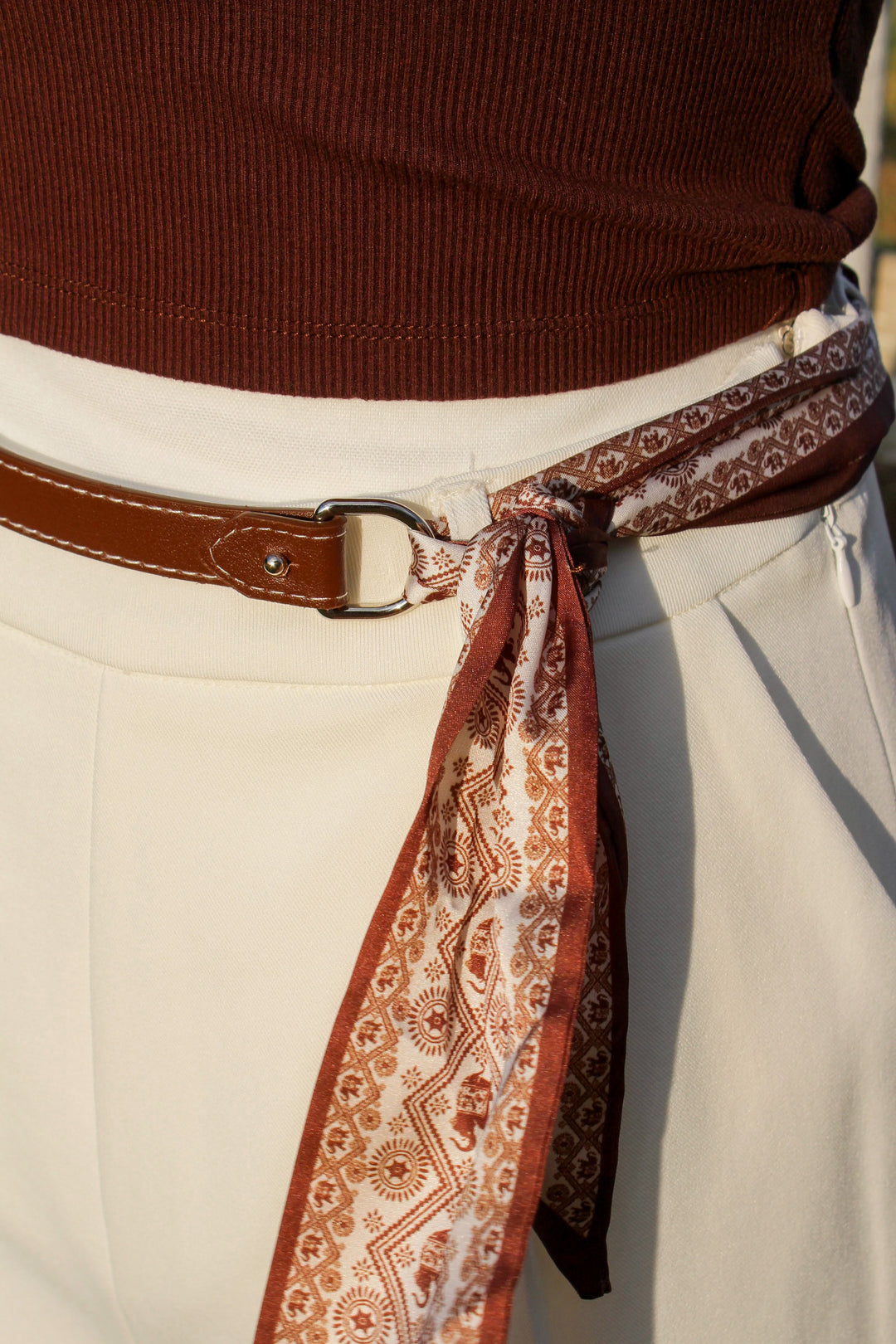 White Shorts with Scarf Belt