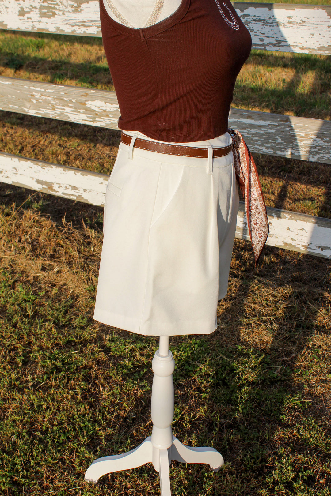 White Shorts with Scarf Belt