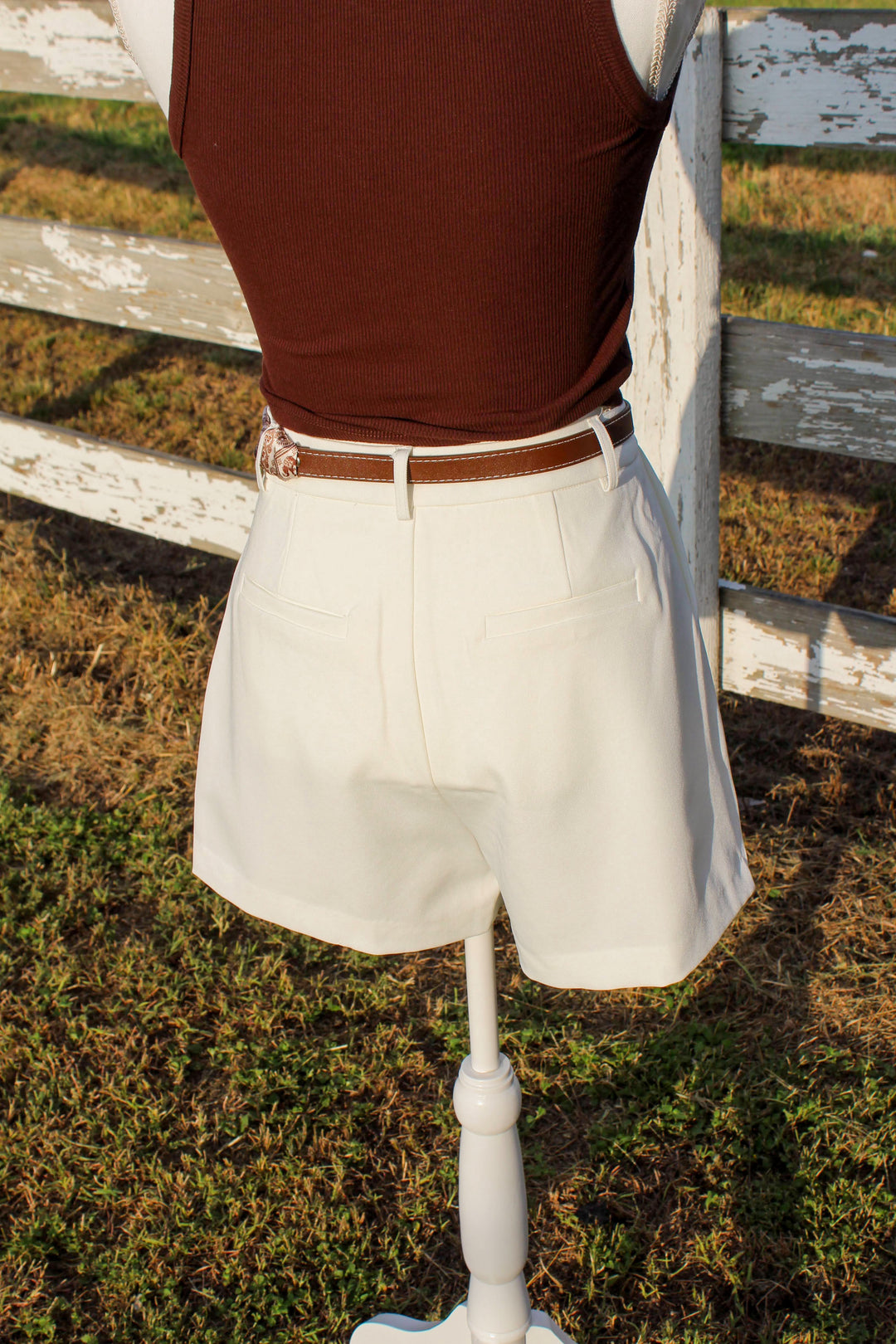 White Shorts with Scarf Belt