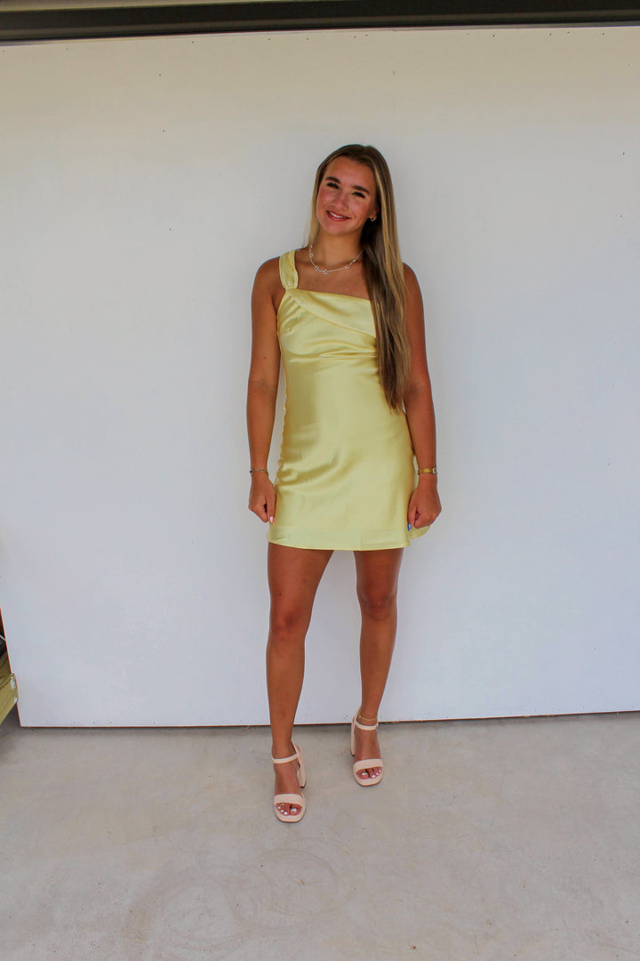 One Shoulder Dress in Lemon