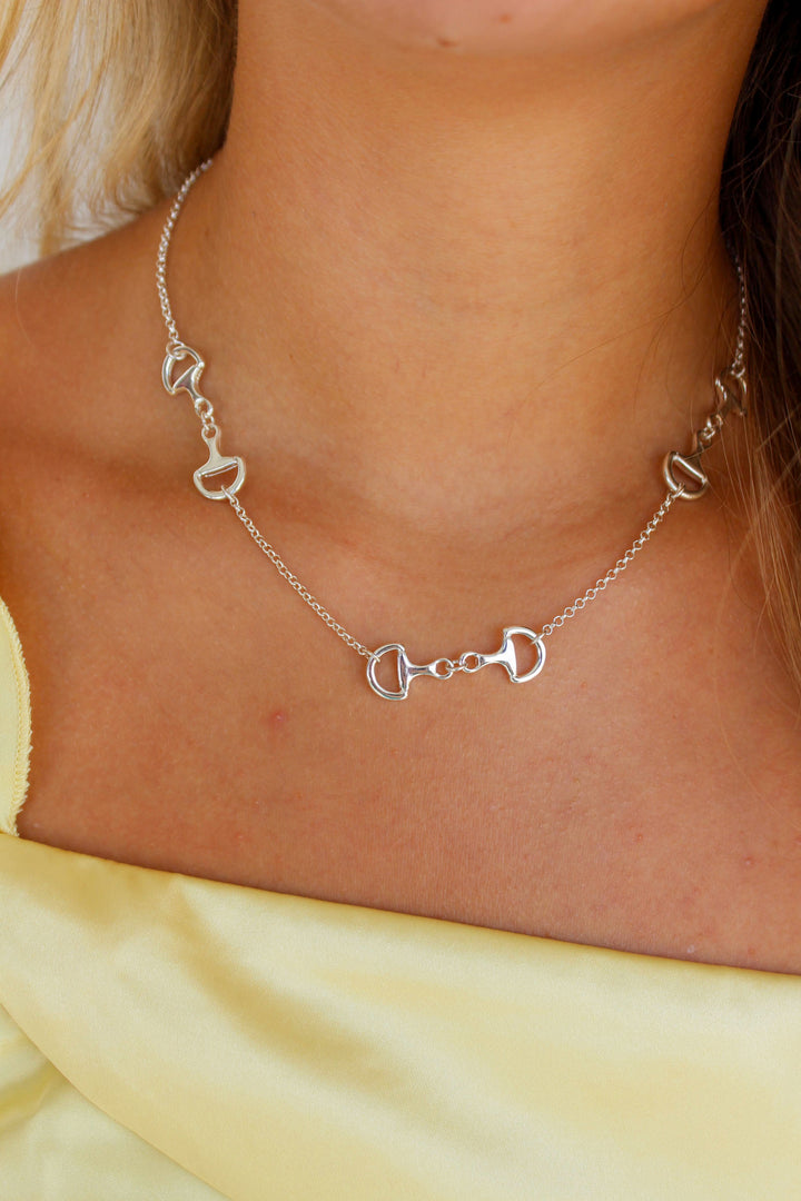 Triple Horse Bit Necklace in Silver