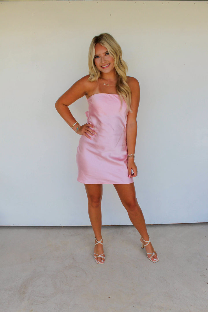 Pink Satin Strapless Dress