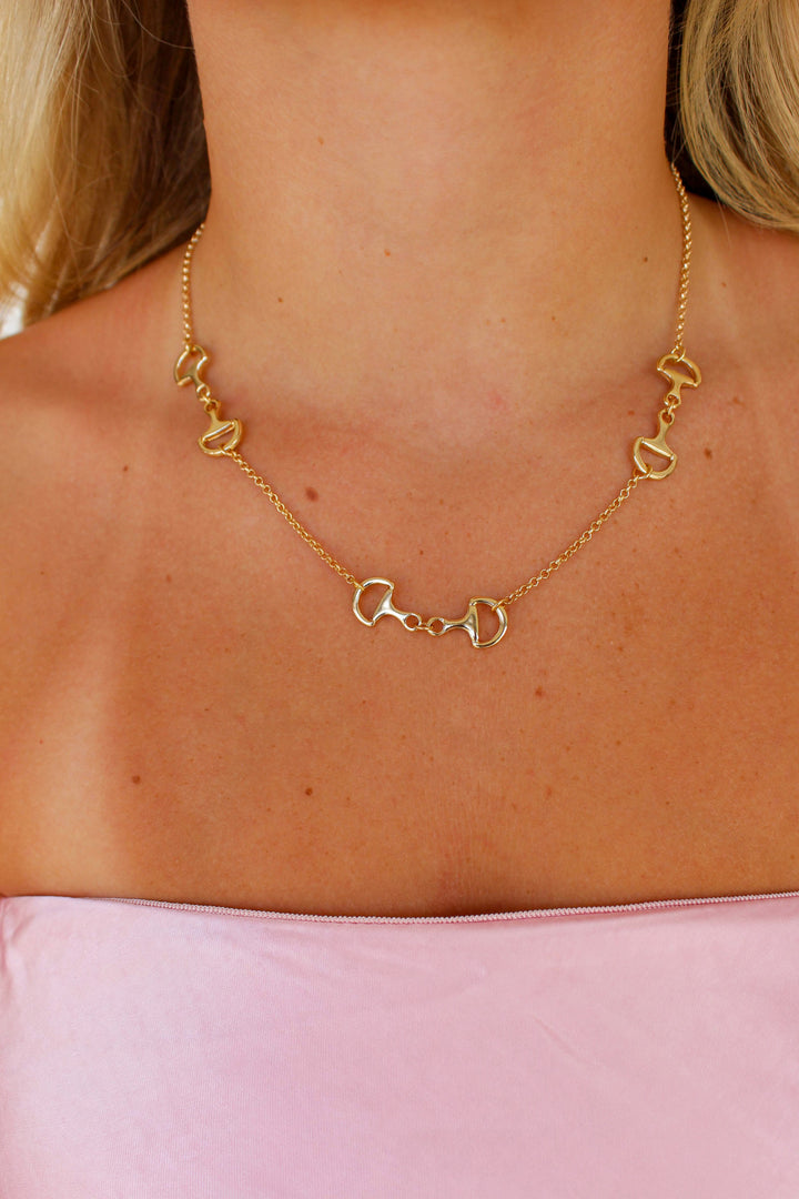 Triple Horse Bit Necklace in Gold
