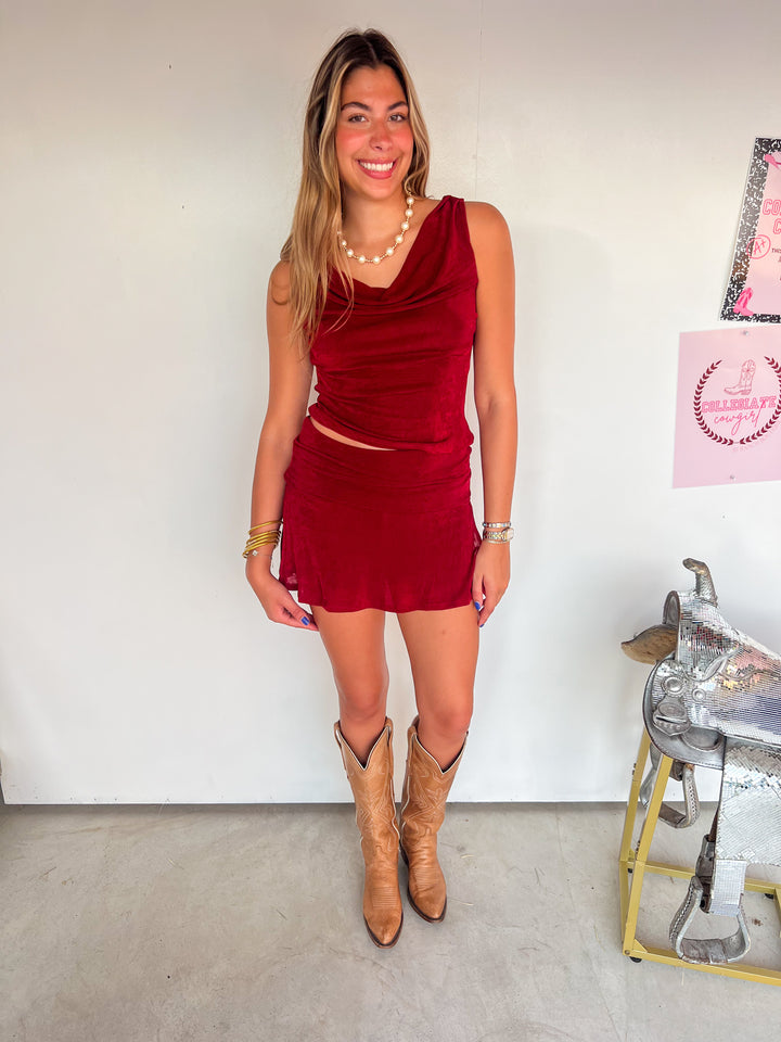 Maroon Cowl Neck Set