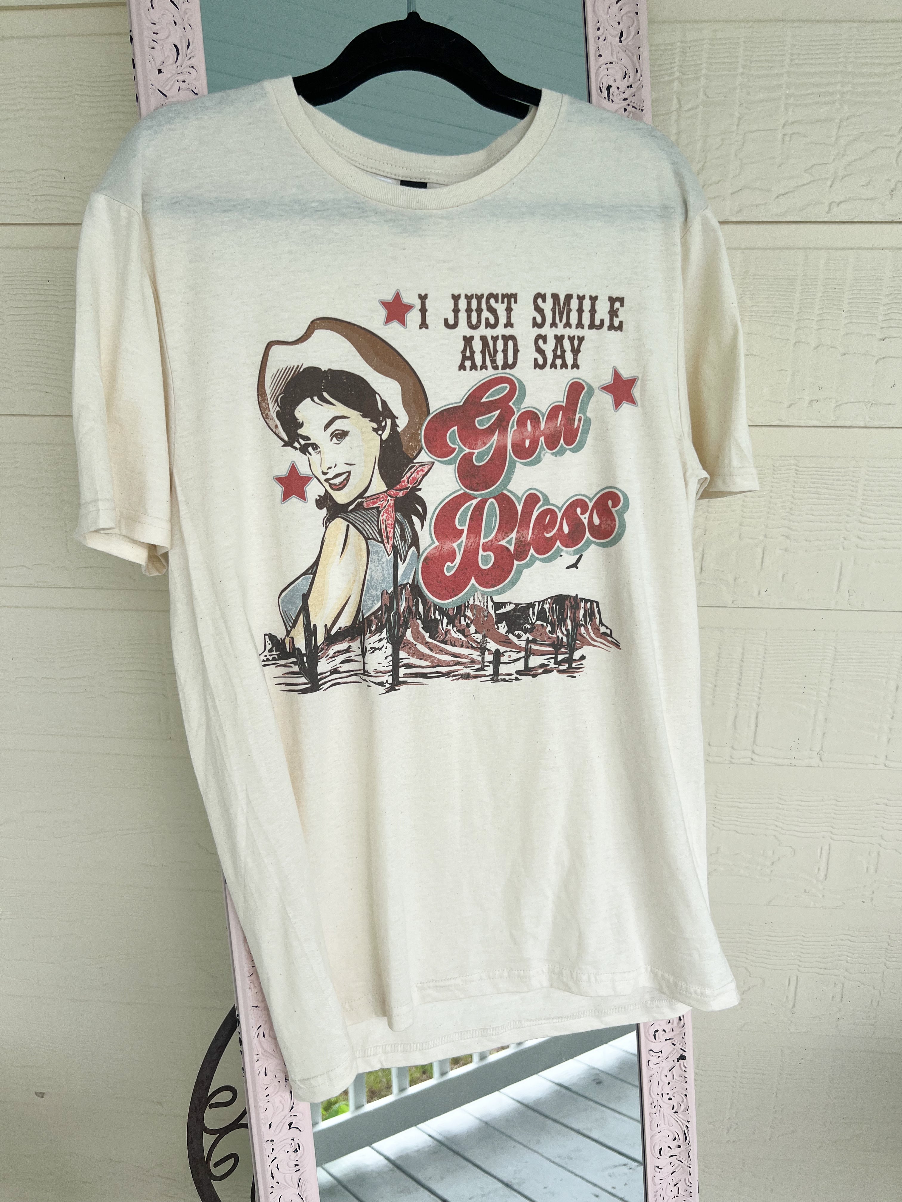 Smile and Say God Bless T-Shirt - JD Ranch Boutique