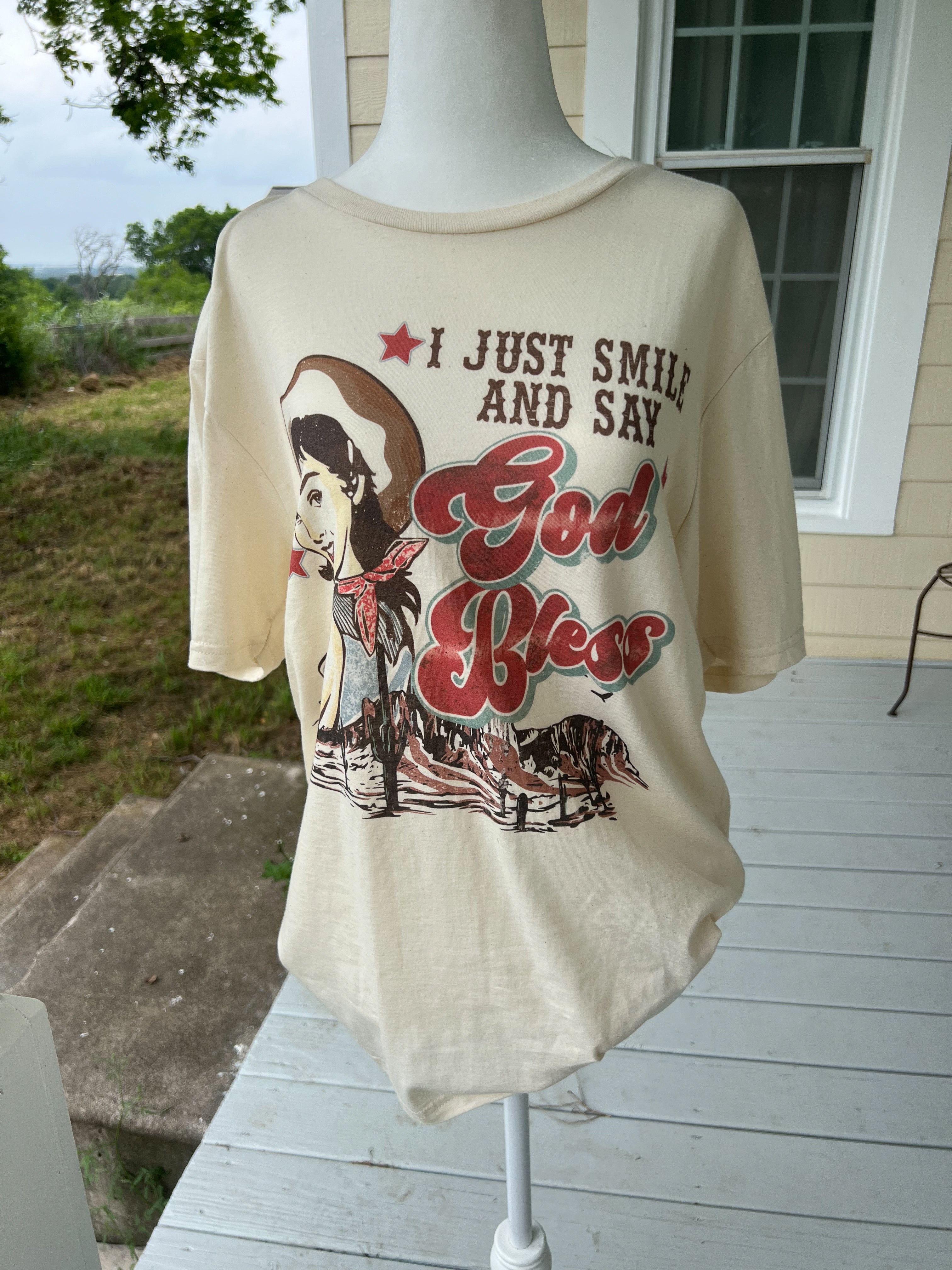 Smile and Say God Bless T-Shirt - JD Ranch Boutique