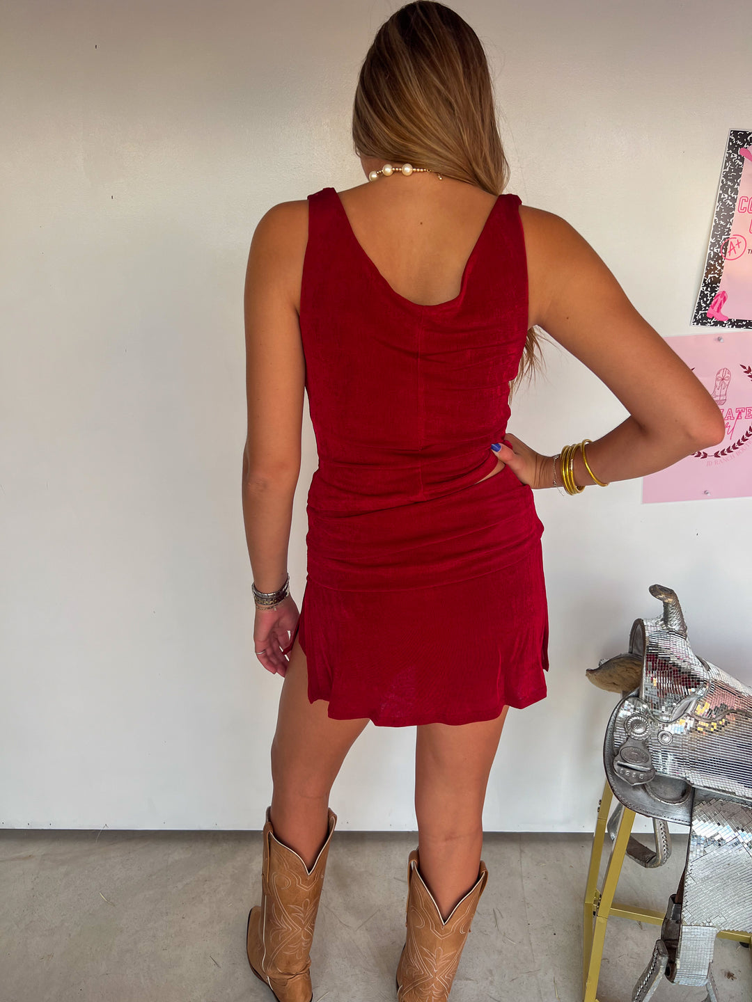 Maroon Cowl Neck Set