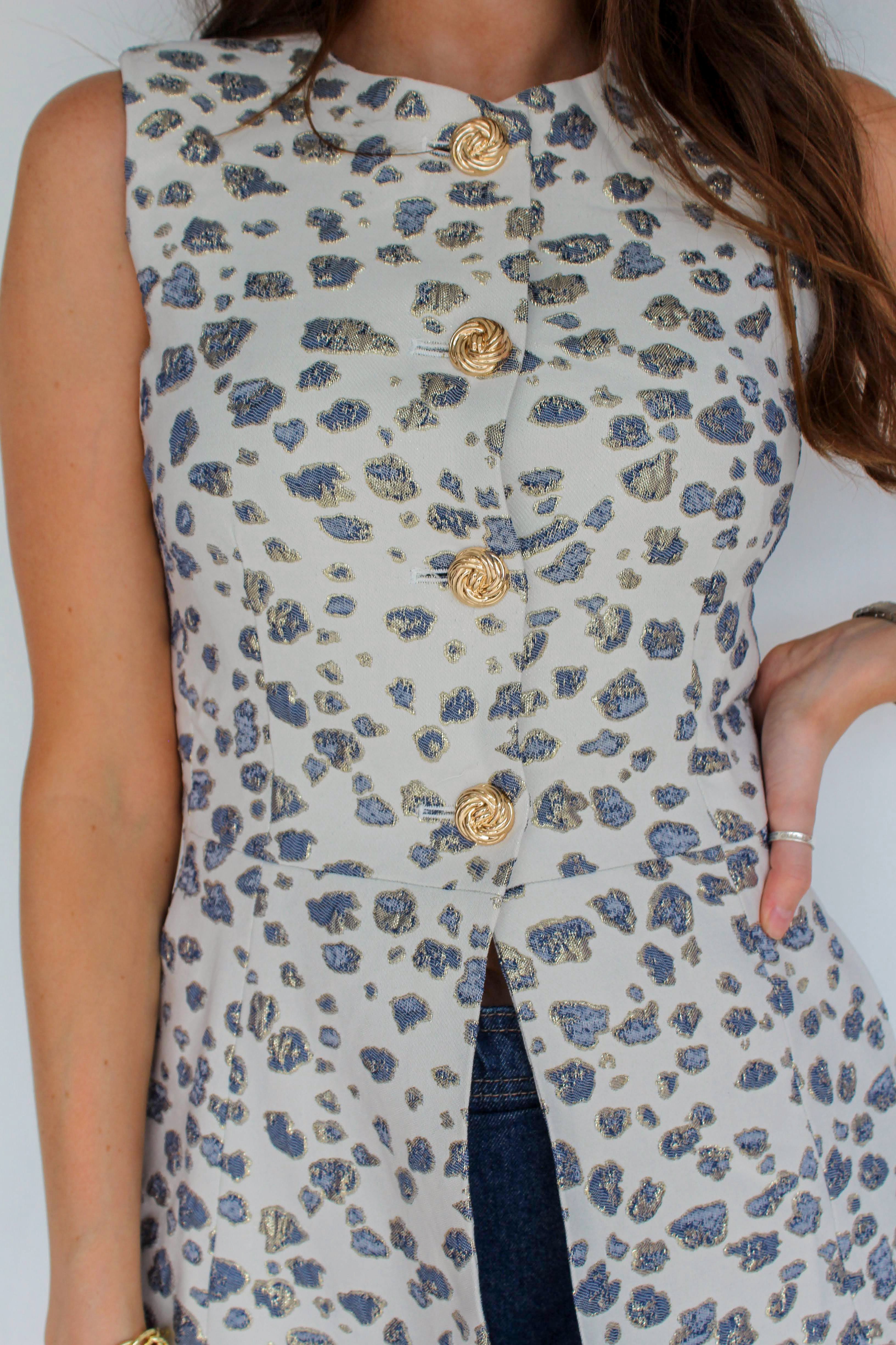 navy and gold leopard vest