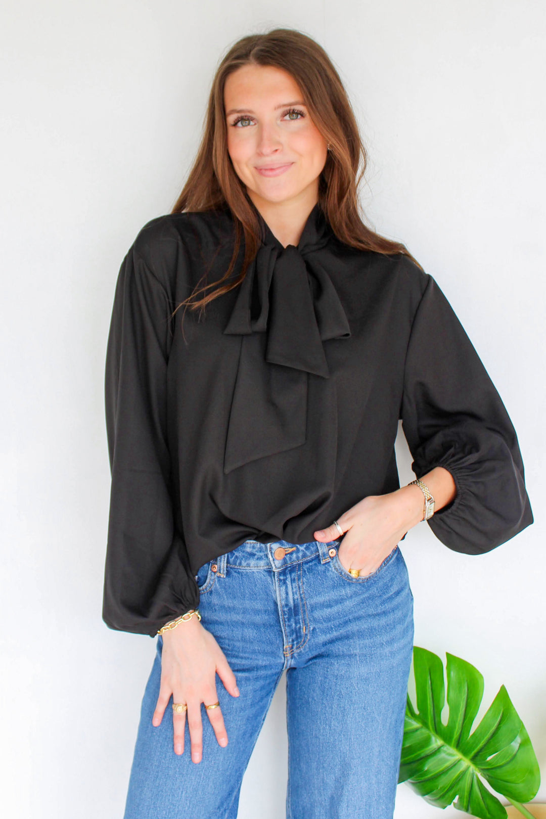 black bow tie blouse