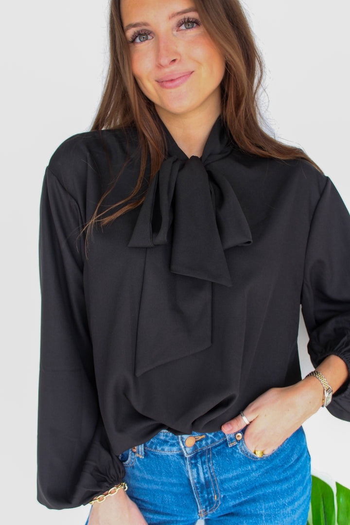 black bow tie blouse