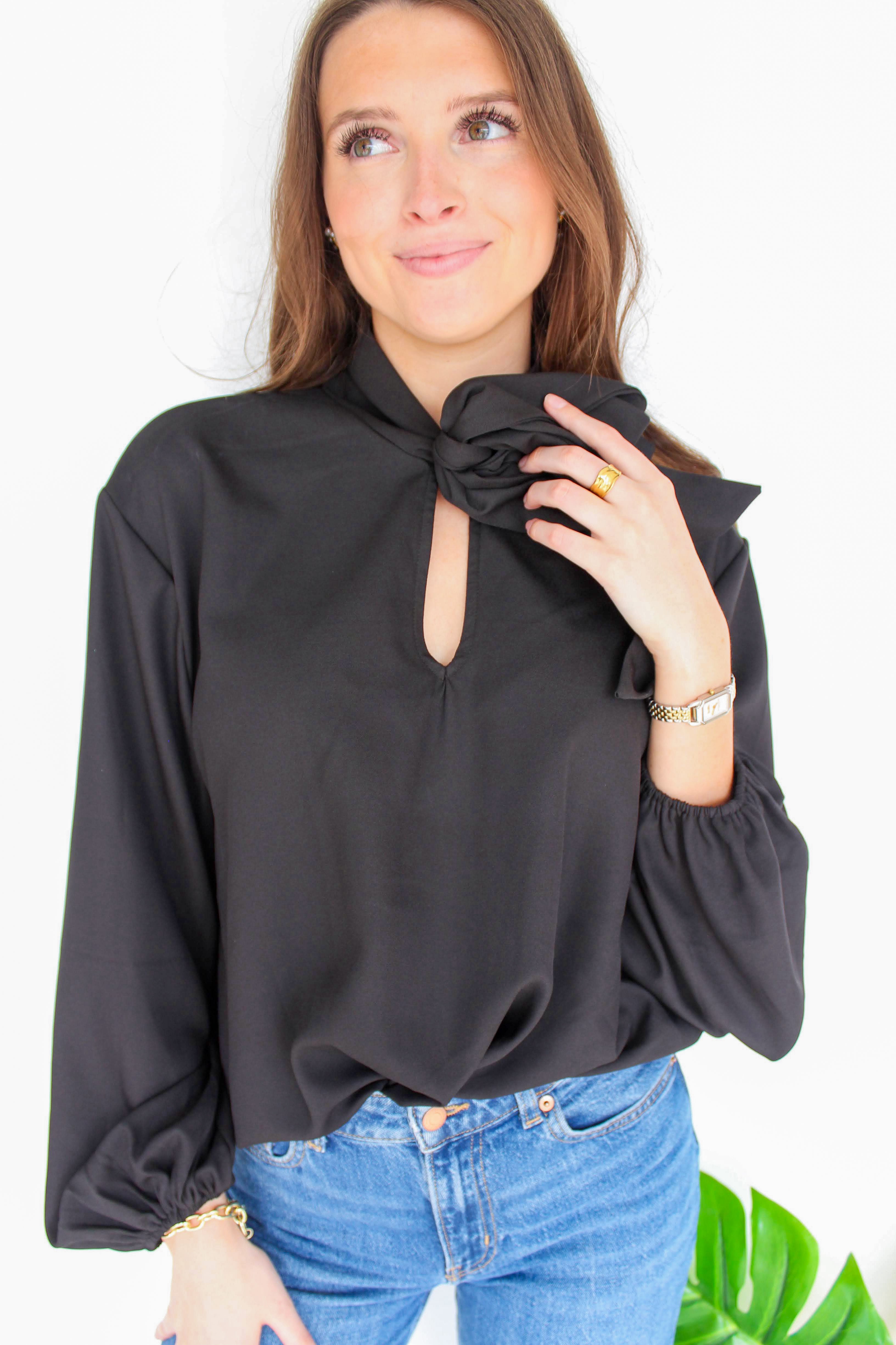 black bow tie blouse