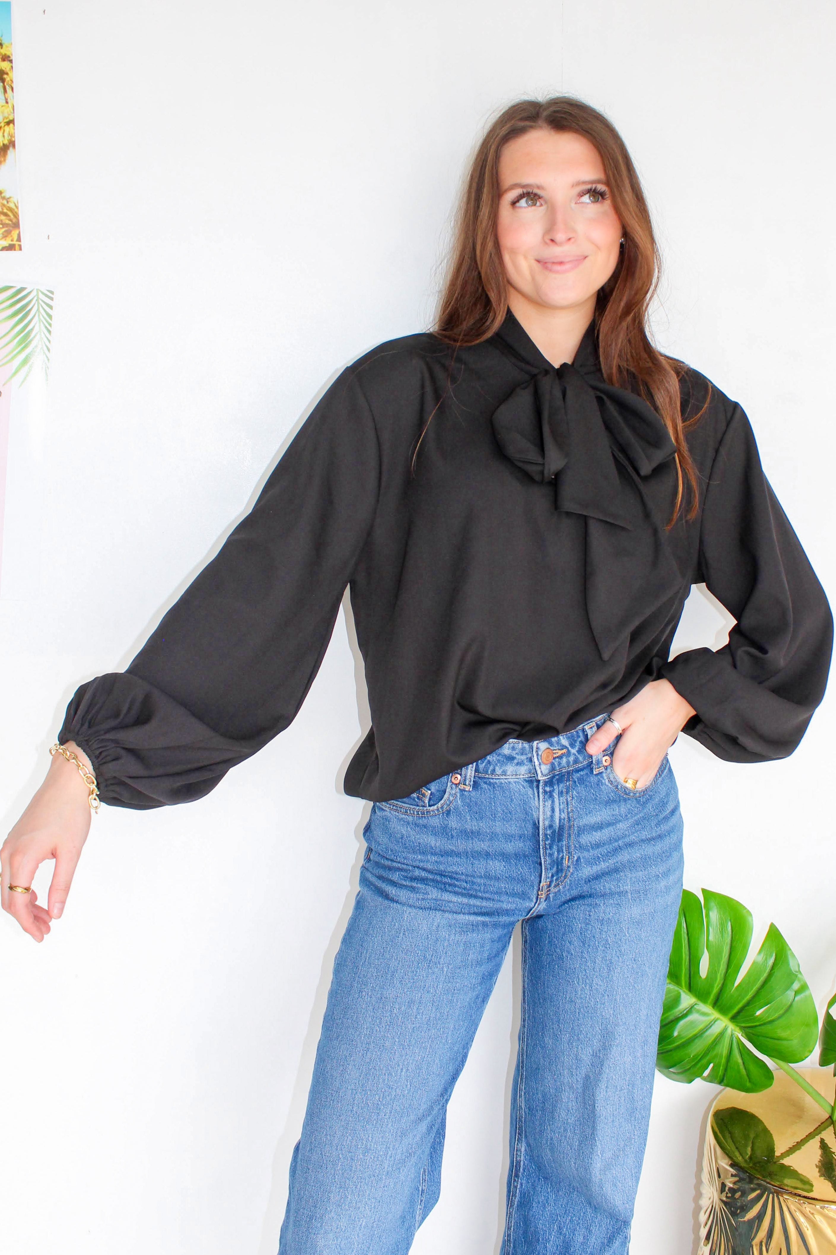 black bow tie blouse