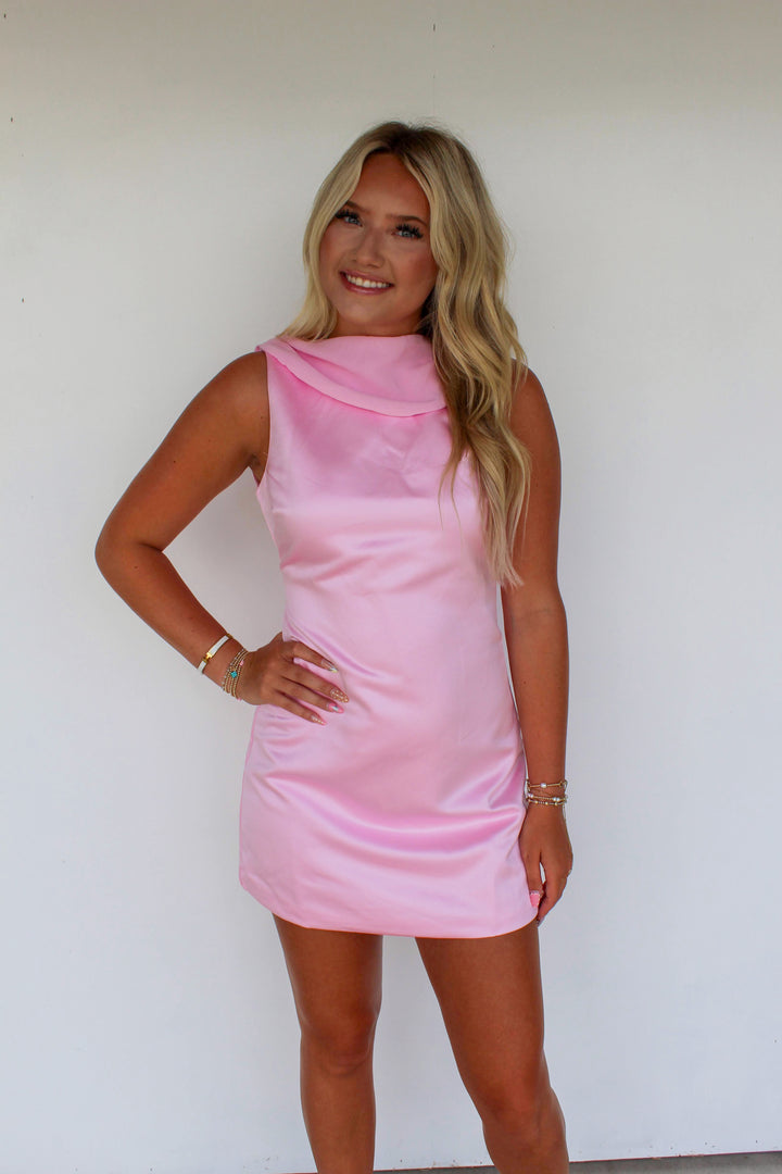 Pink Draped Cowl Mini Dress