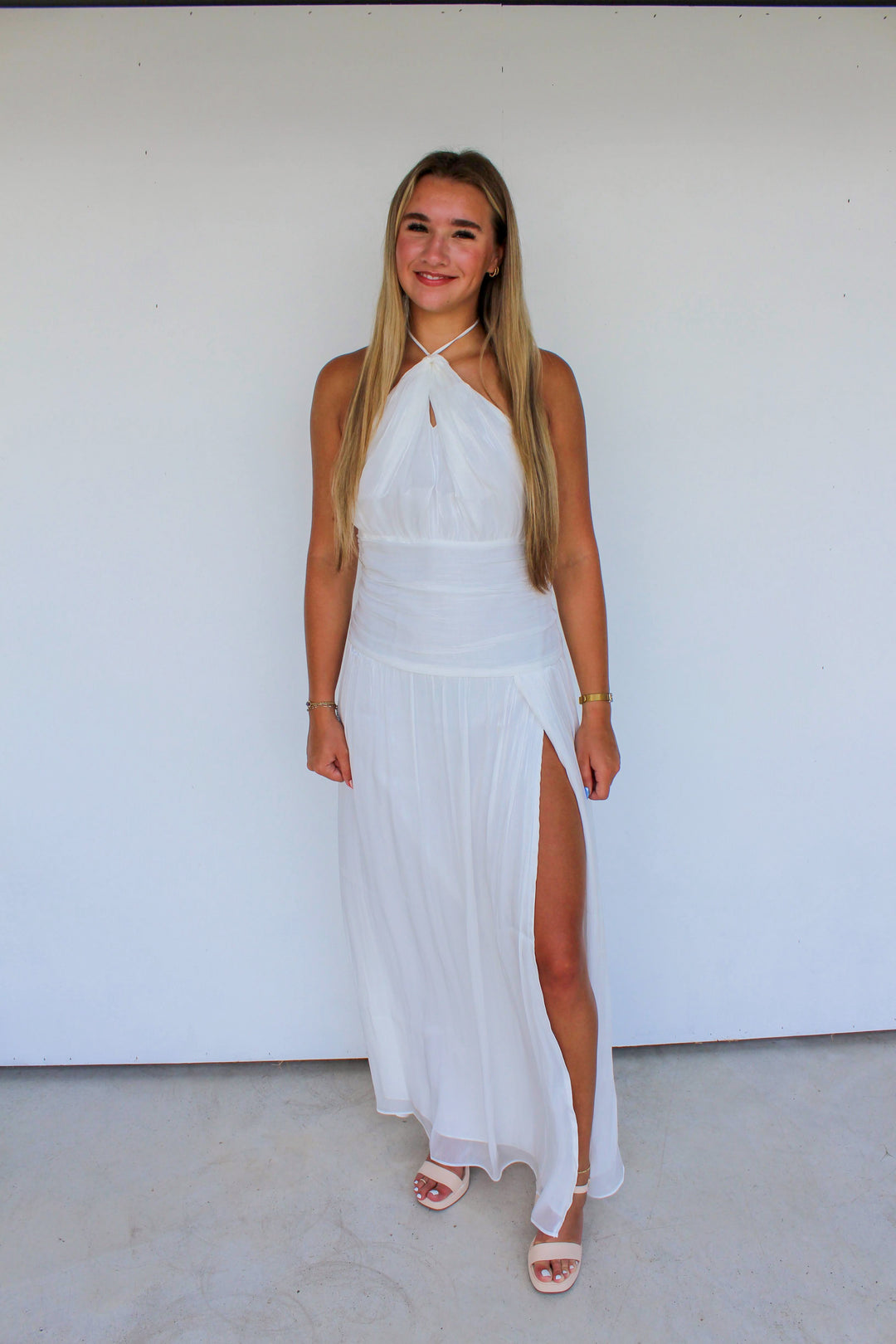 Halter Tie Maxi Dress in White