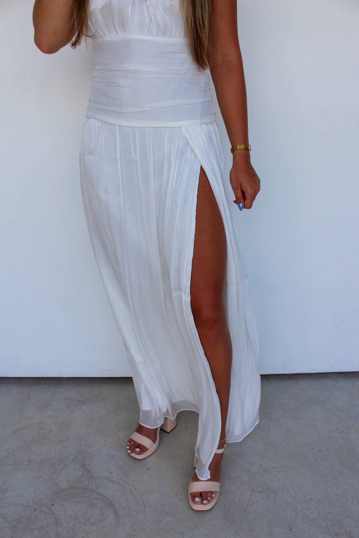 Halter Tie Maxi Dress in White
