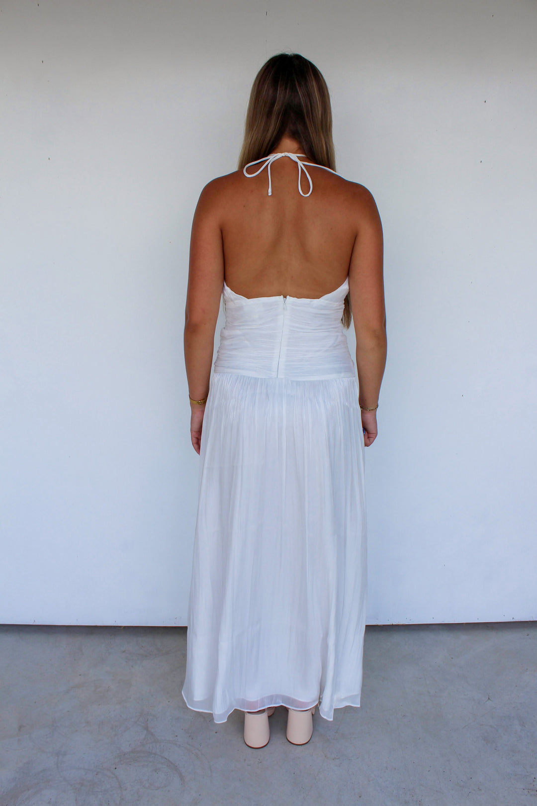 Halter Tie Maxi Dress in White