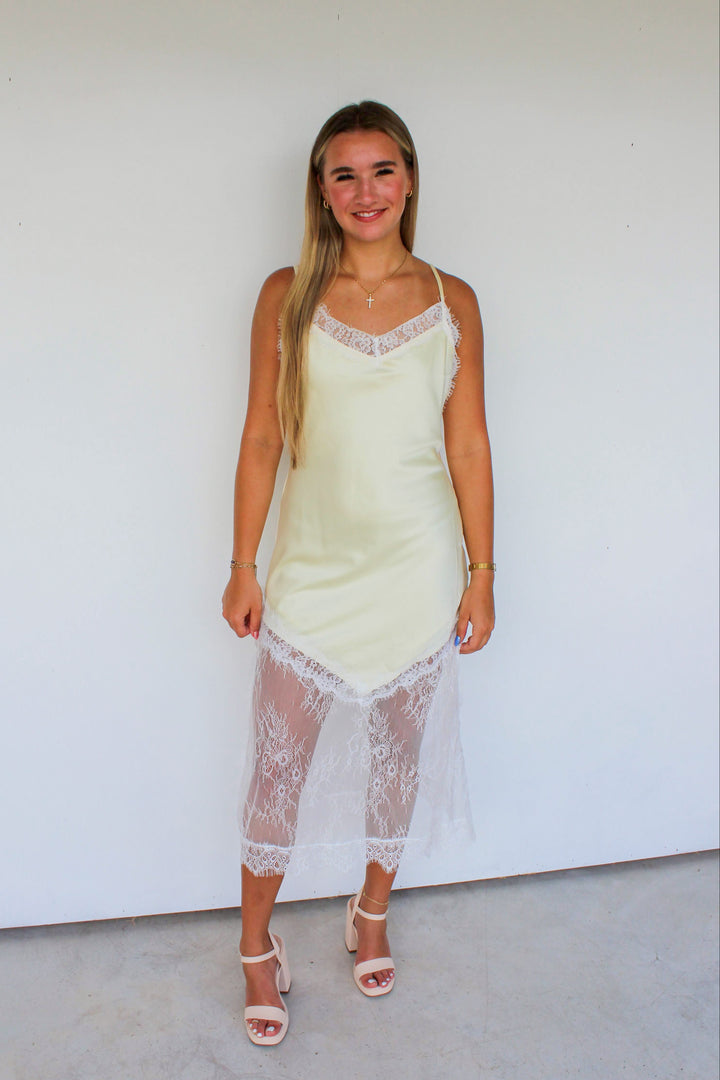 Yellow Lace Midi Dress