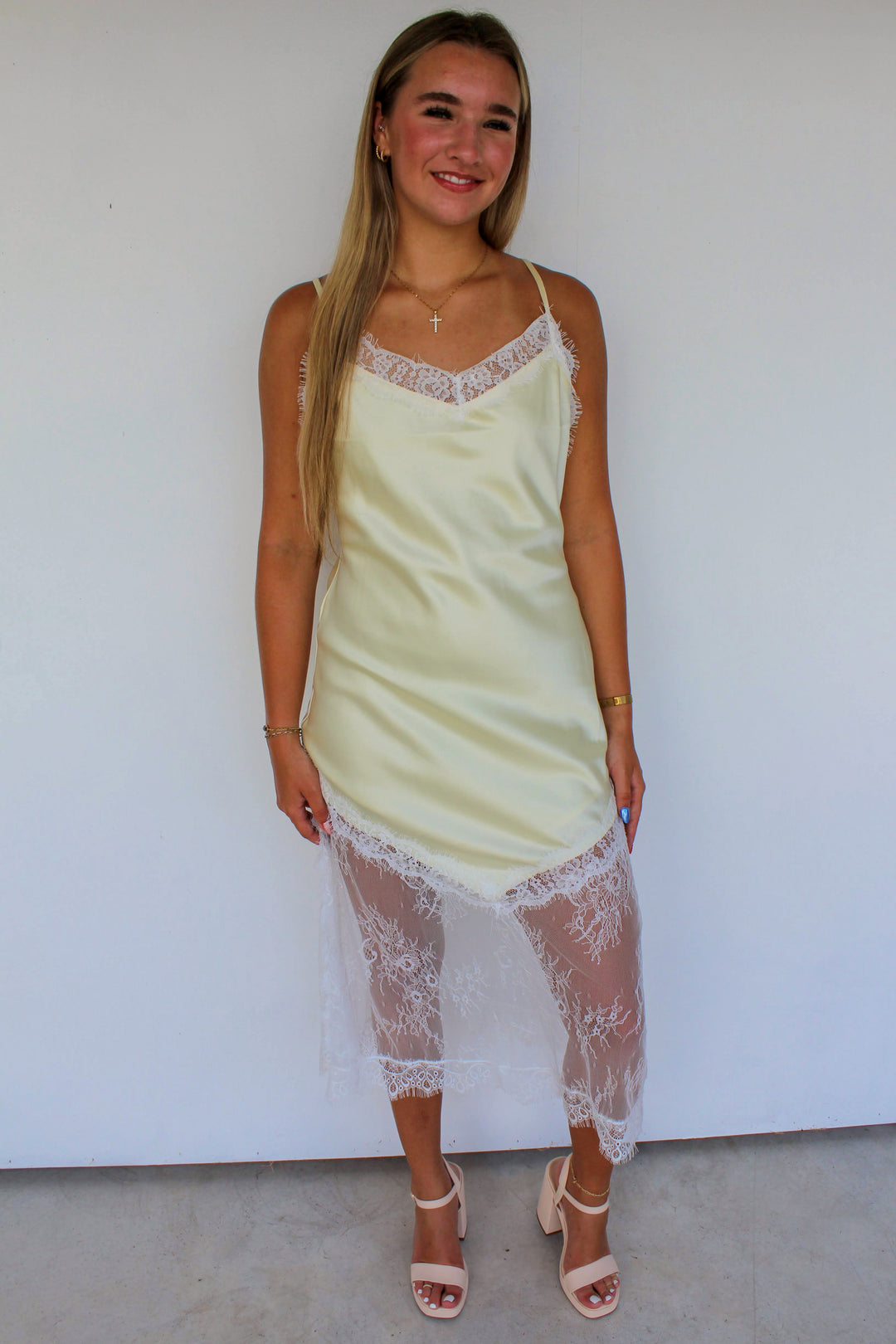 Yellow Lace Midi Dress