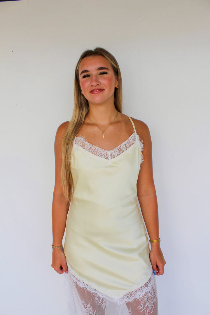 Yellow Lace Midi Dress