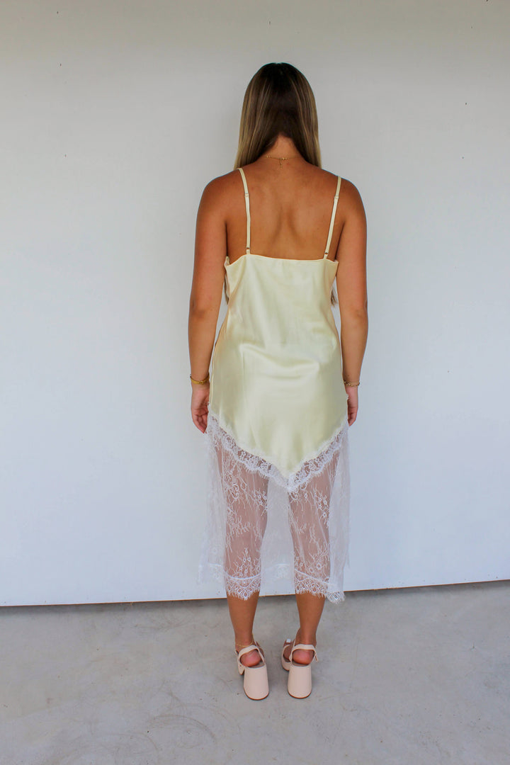 Yellow Lace Midi Dress