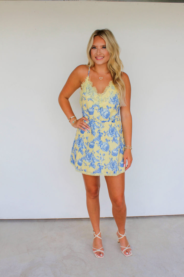 Yellow &amp; Blue Floral Mini Dress