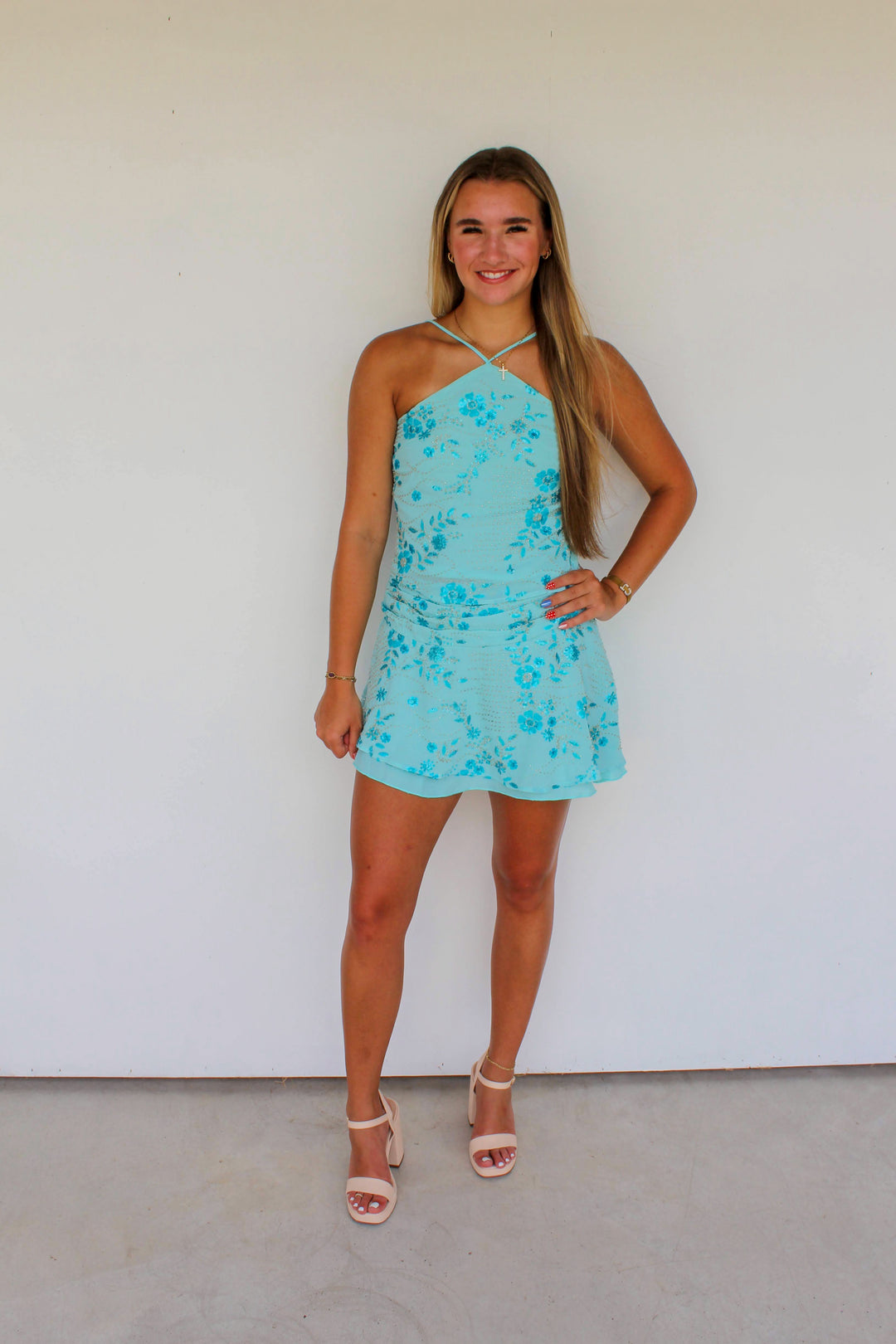 Beaded Mini Skirt in Blue