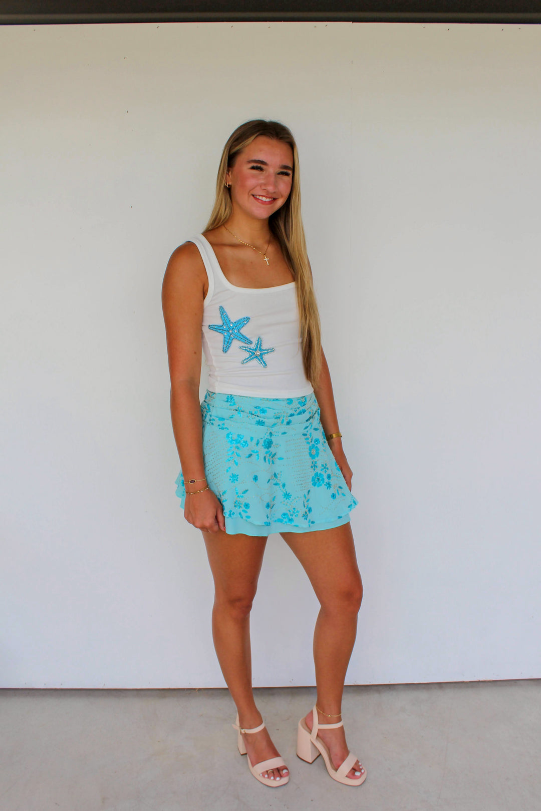 Beaded Mini Skirt in Blue