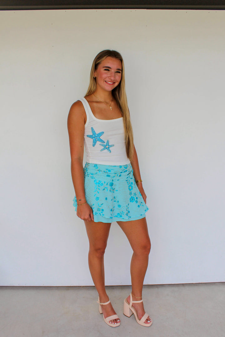 Starfish Beaded Tank Top in White