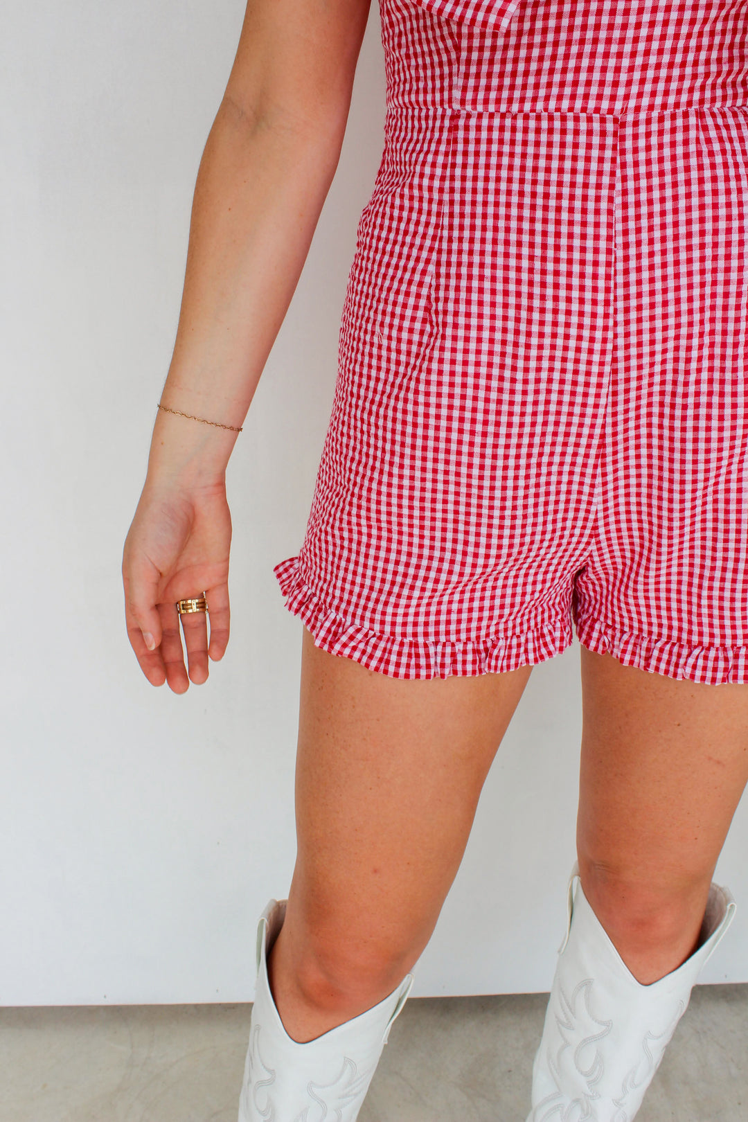 Strapless Bow Gingham Romper