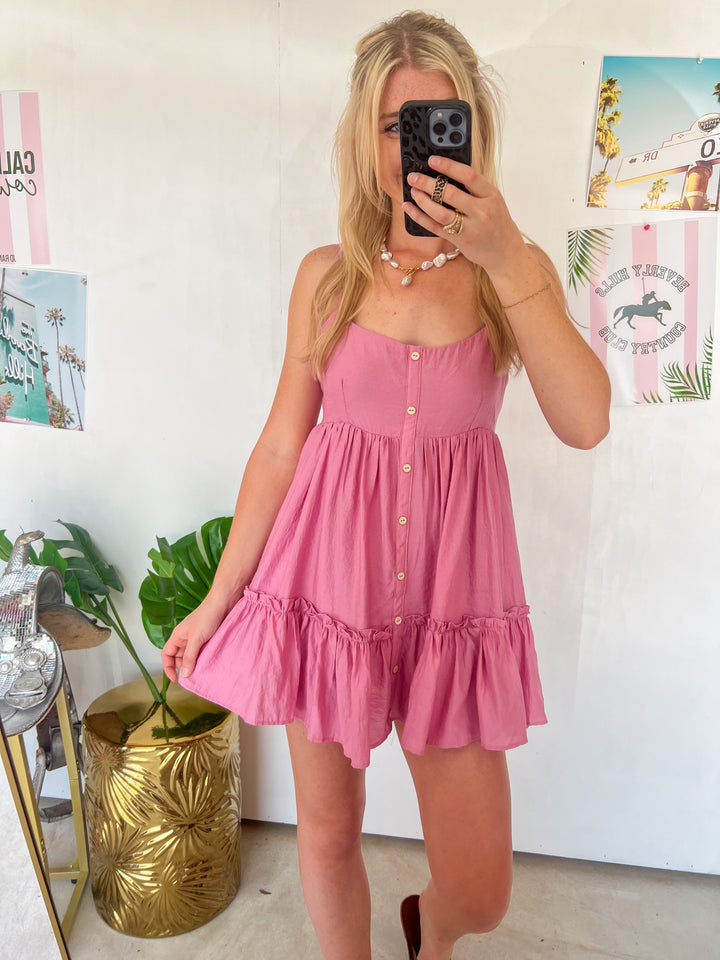pink button down dress