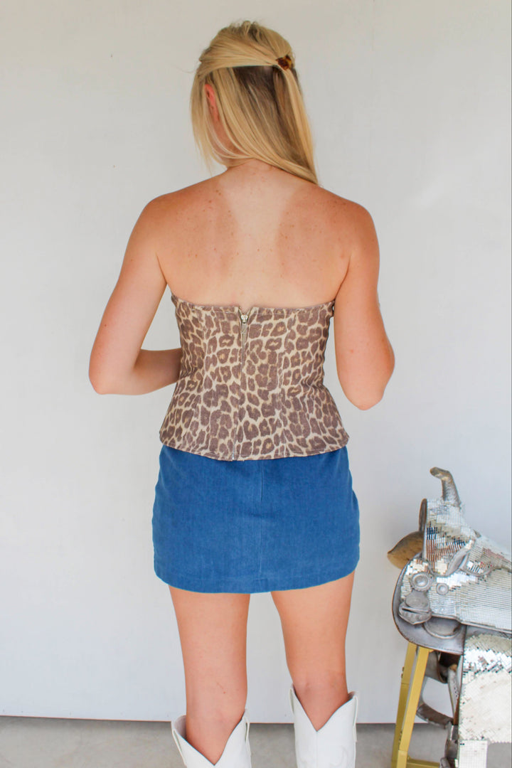 strapless leopard top