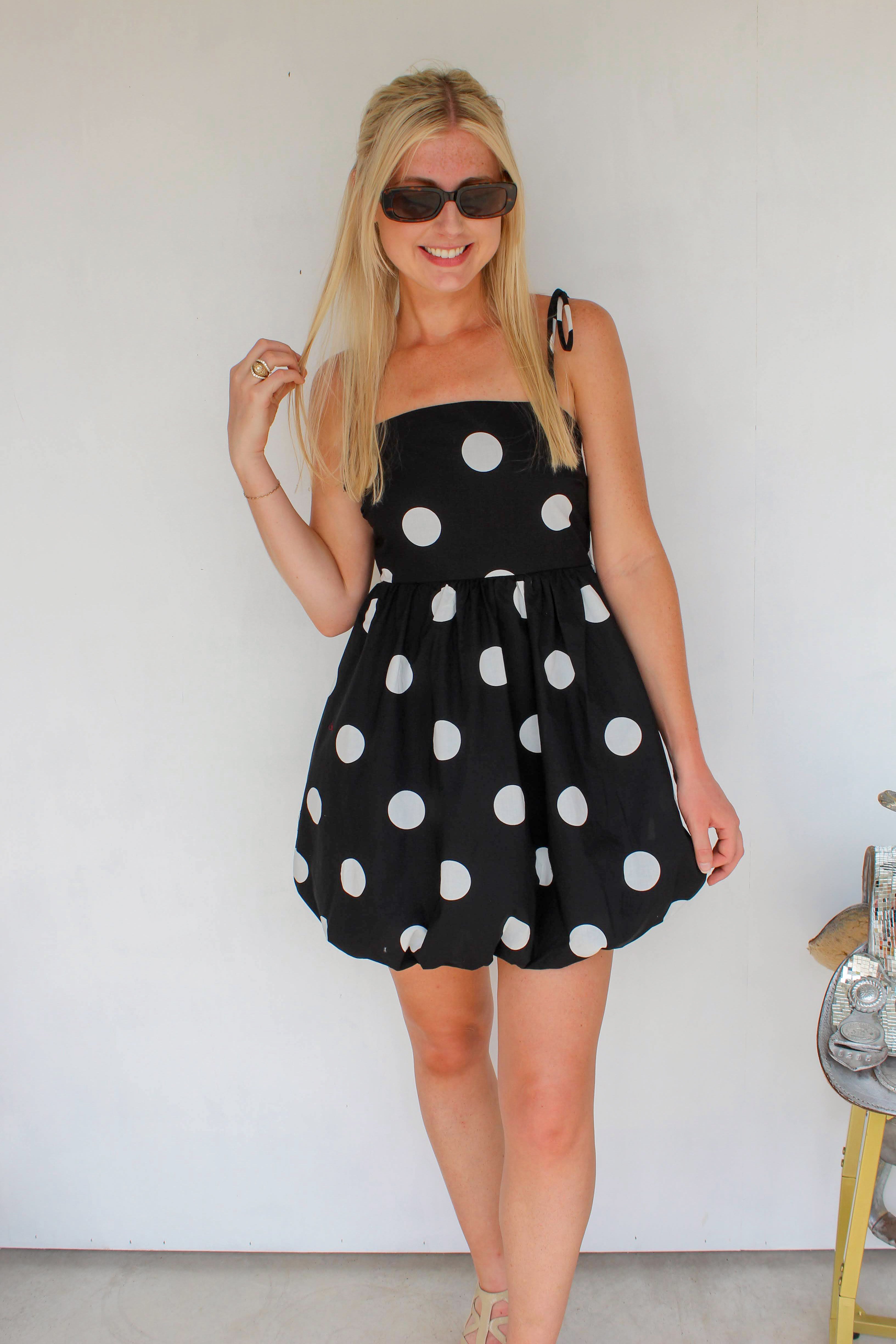 polka dot bubble hem dress