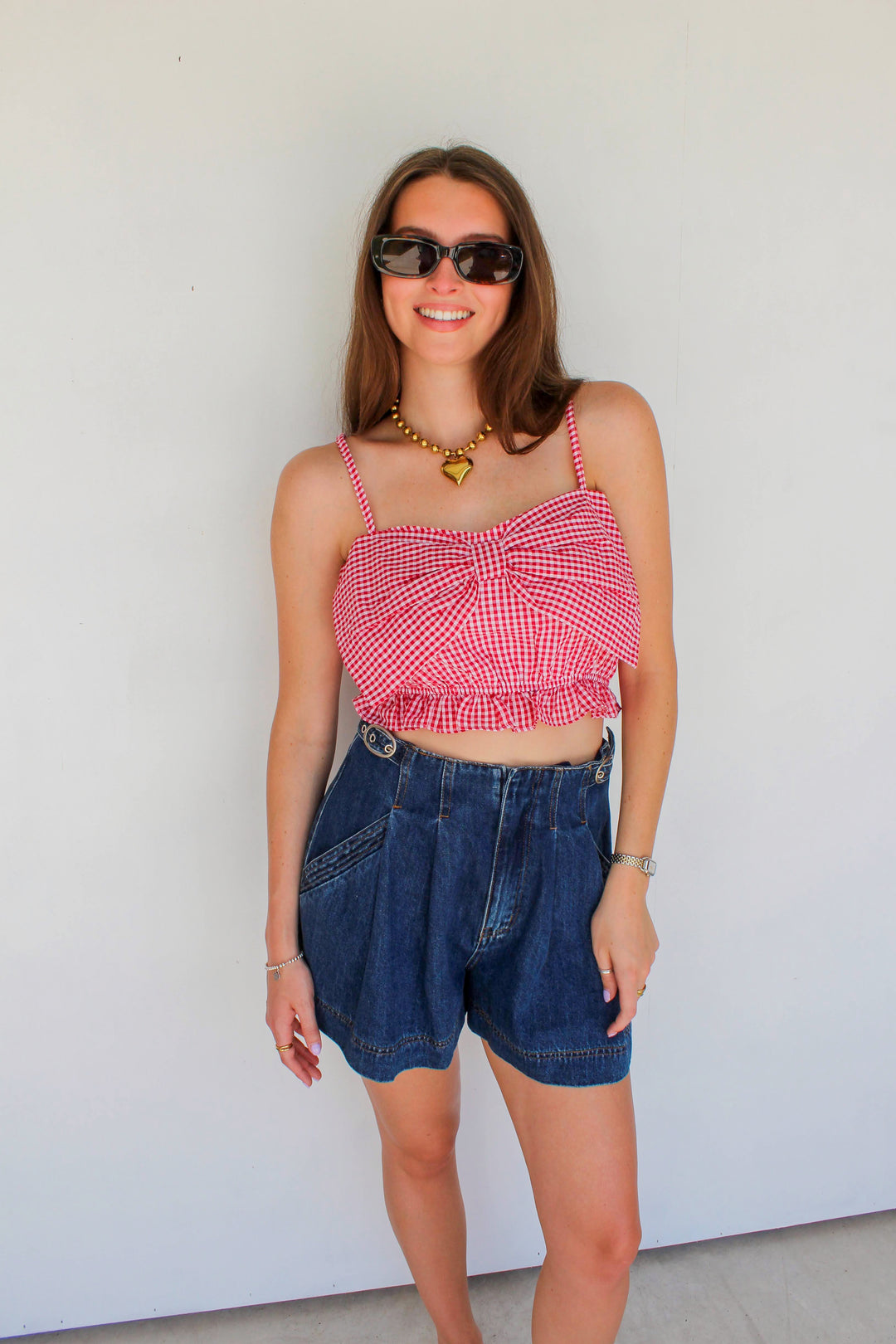 red gingham bow crop top