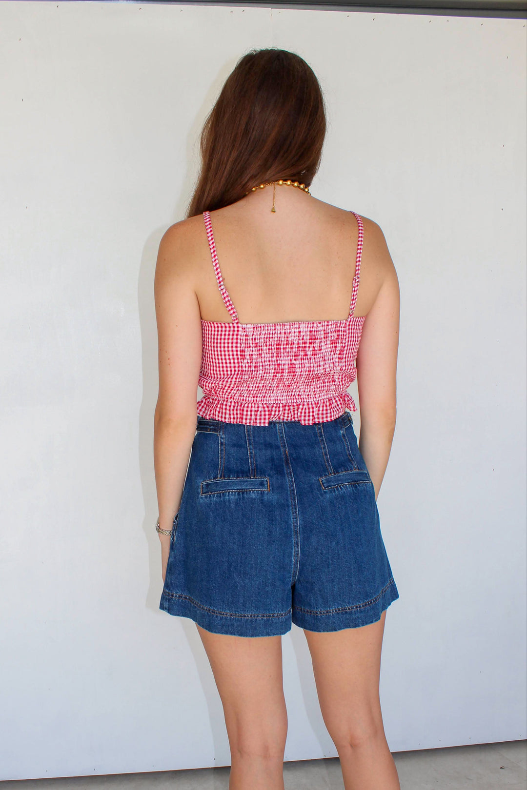 red gingham bow crop top