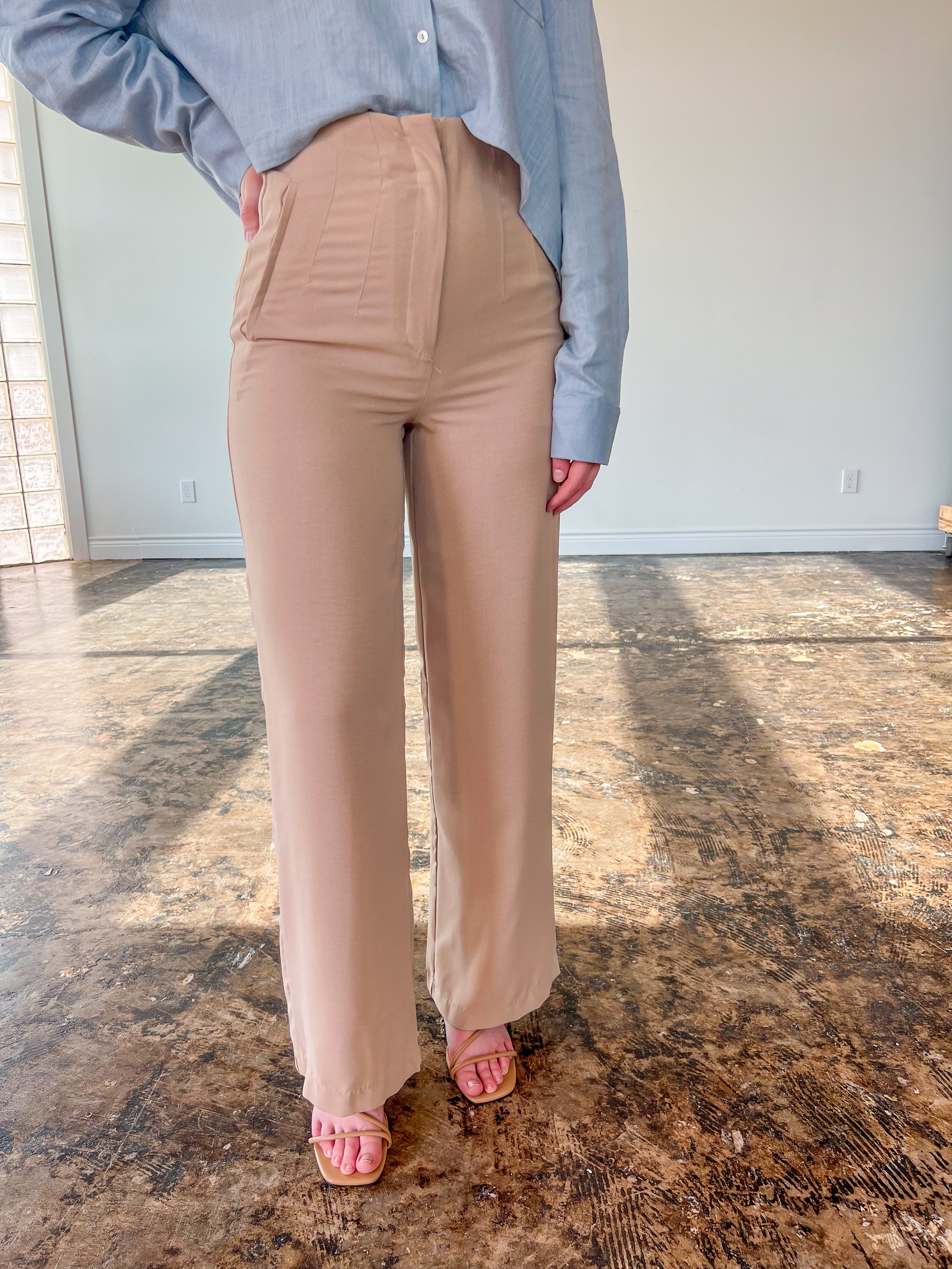Straight Leg Trousers in Taupe - JD Ranch Boutique