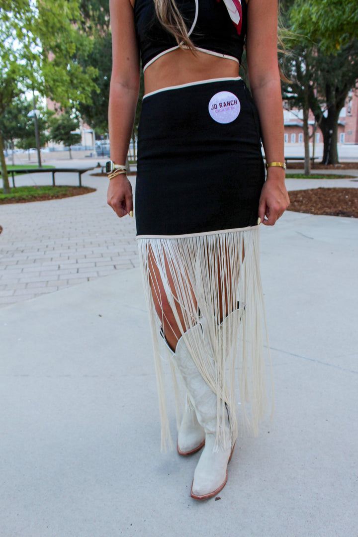 Scallop Fringe Skirt Set in Black