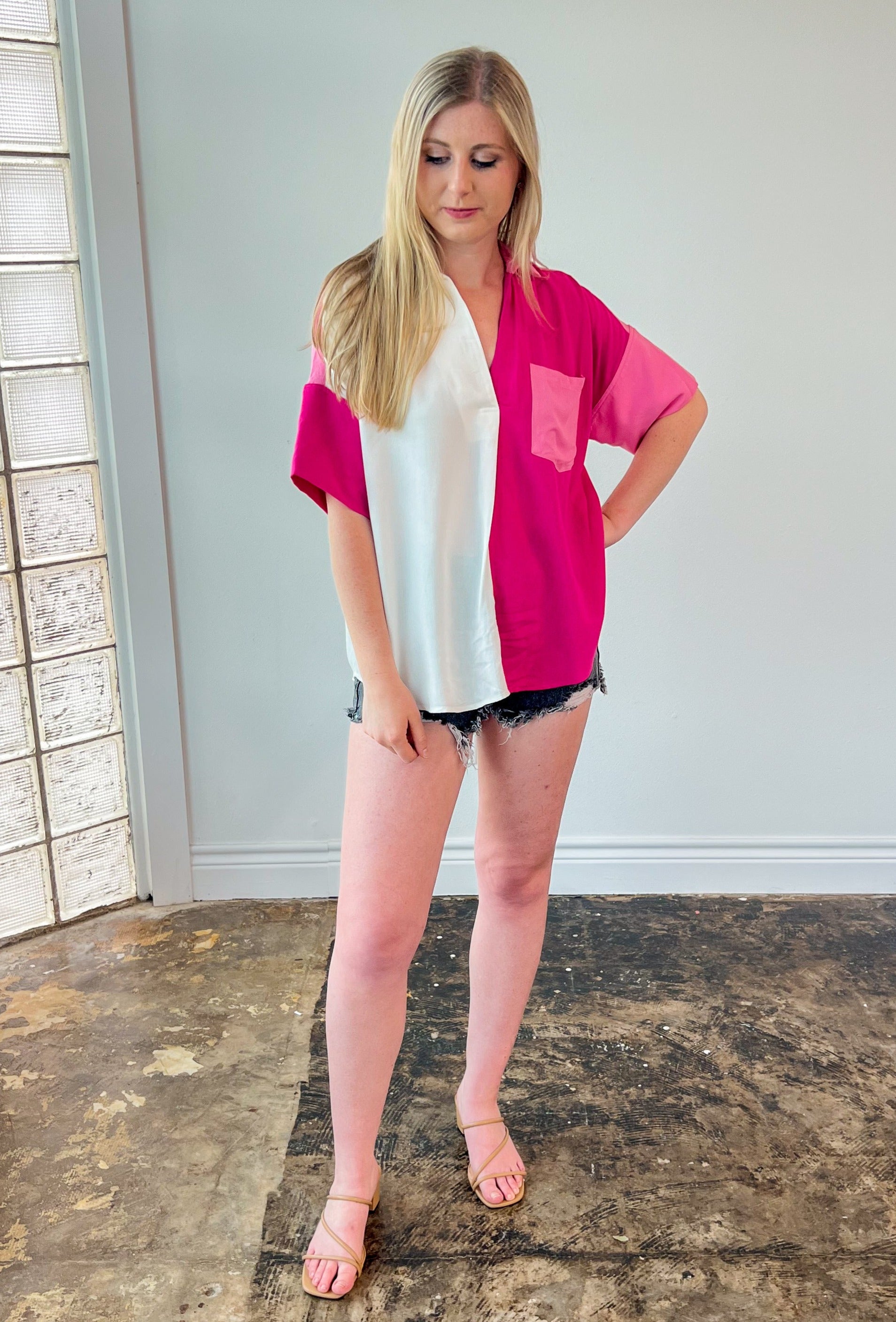 Fuchsia Color Block Top - JD Ranch Boutique